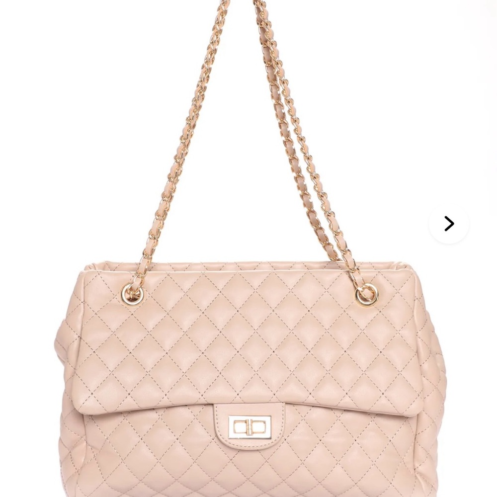 Fashion Nova Tan Quilted Shoulder Bag with Chain Strap